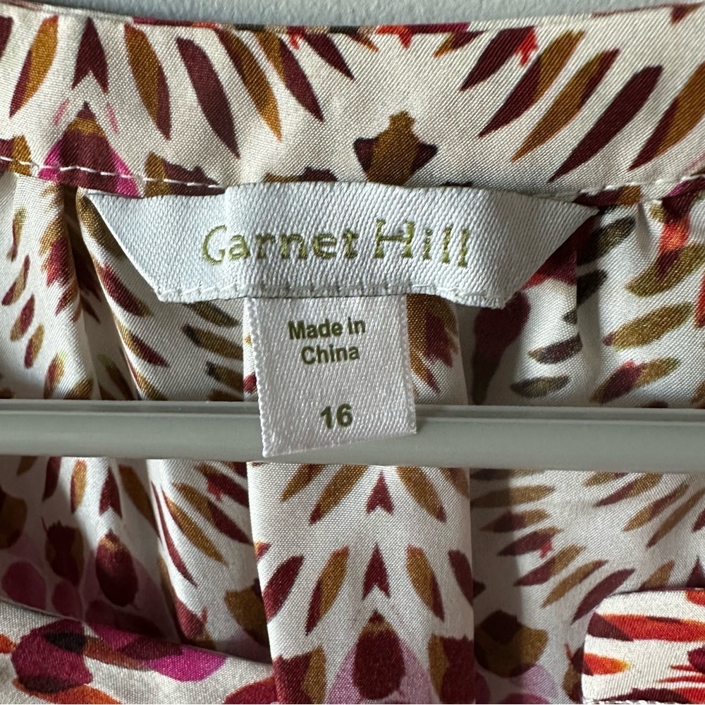 Garnet Hill 100% Silk Floral Green and Orange Ikat Women's Top Size 16 - Picture 2 of 13